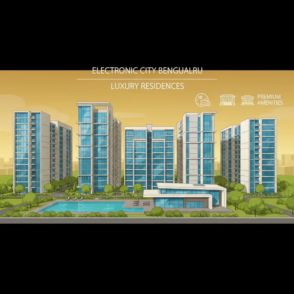 Modern luxury residential apartment complex in Electronic City Bengaluru featuring contemporary glass facade architecture with landscaped gardens