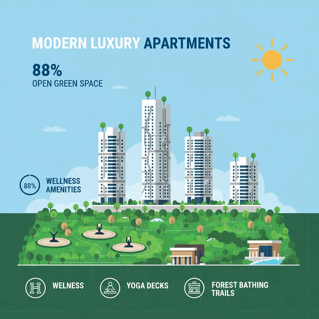 Best Apartments for Sale in Electronic City: Modern luxury apartment complex with lush green landscapes, wellness amenities, and premium residential towers