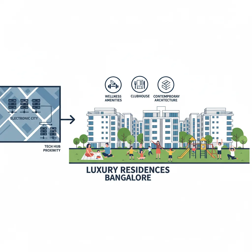 Modern luxury residential apartment complex in Bangalore with green open spaces and wellness amenities