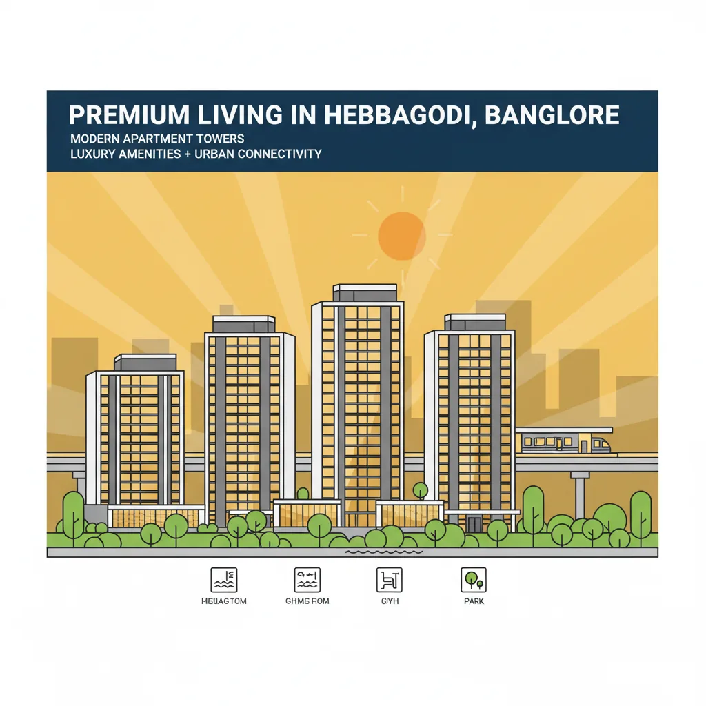 Modern luxury residential apartment towers in Hebbagodi Bangalore with landscaped gardens and metro station