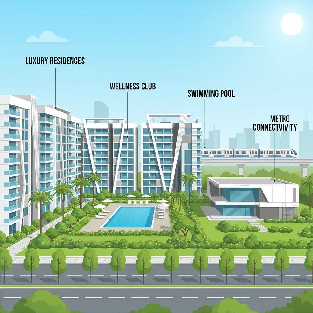 Best Projects in South Bangalore 2026 - Modern luxury residential apartment complex with green landscaping and wellness amenities