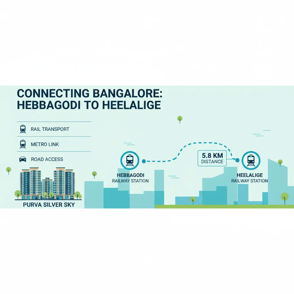 Hebbagodi to Heelalige railway station distance infographic showing 5.8 km route connection