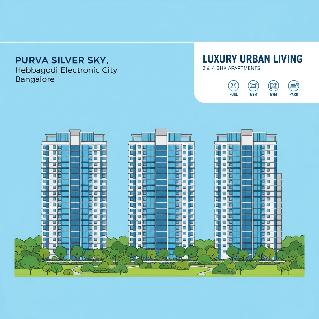 How Many Towers Are Available in Purva Silver Sky? - Modern architectural infographic showing 3 residential towers