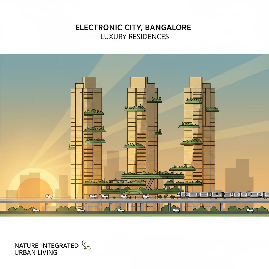 Is Electronic City a Posh Area in Bangalore - Modern luxury residential skyline at Electronic City featuring sleek 32-storey glass towers with lush green terraces
