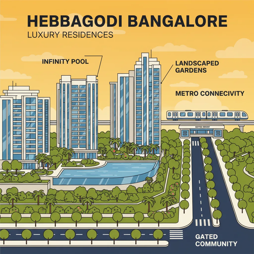 Modern luxury residential development in Hebbagodi Bangalore with premium gated community, infinity pool, and landscaped gardens