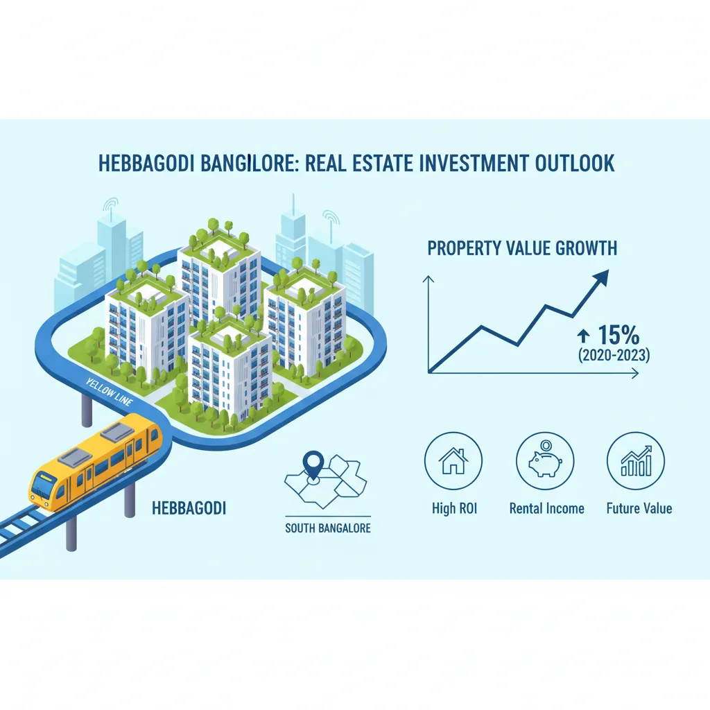 Hebbagodi real estate investment infographic showing Yellow Line Metro, luxury apartments, and property value growth