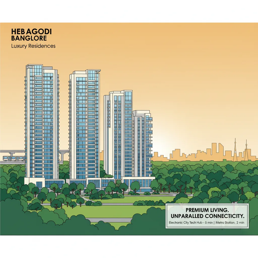 Modern luxury residential apartment complex in Hebbagodi Bangalore with forest-themed landscaping and metro connectivity