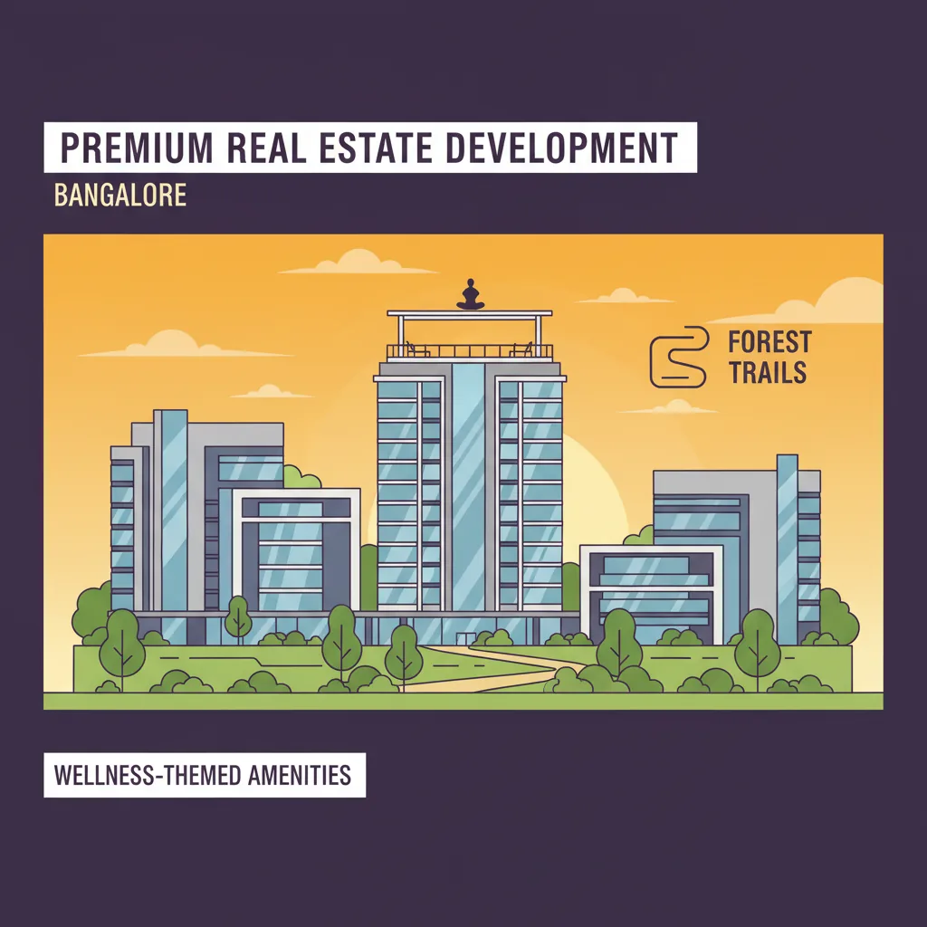 Modern luxury residential apartment towers in Bangalore at sunset with wellness amenities