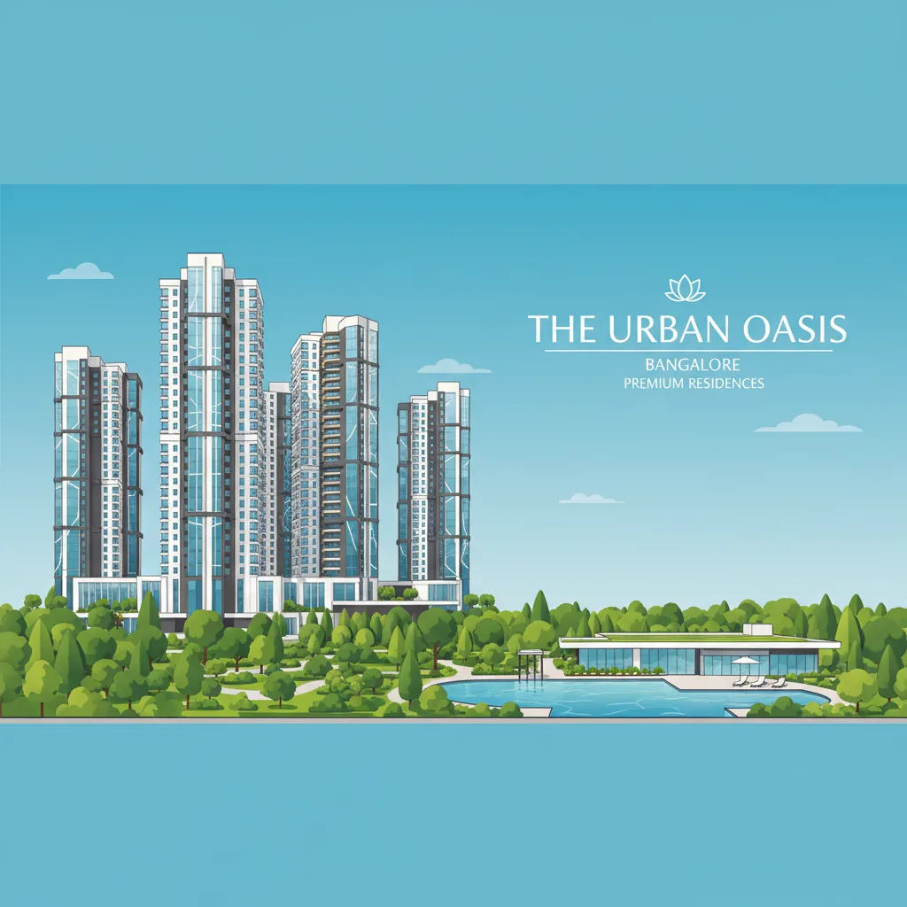Modern luxury residential apartment complex in Bangalore with lush green gardens and urban forest theme
