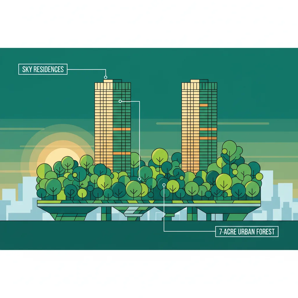 Puravankara luxury brand hero - Sky Residences towers rising above lush urban forest landscape