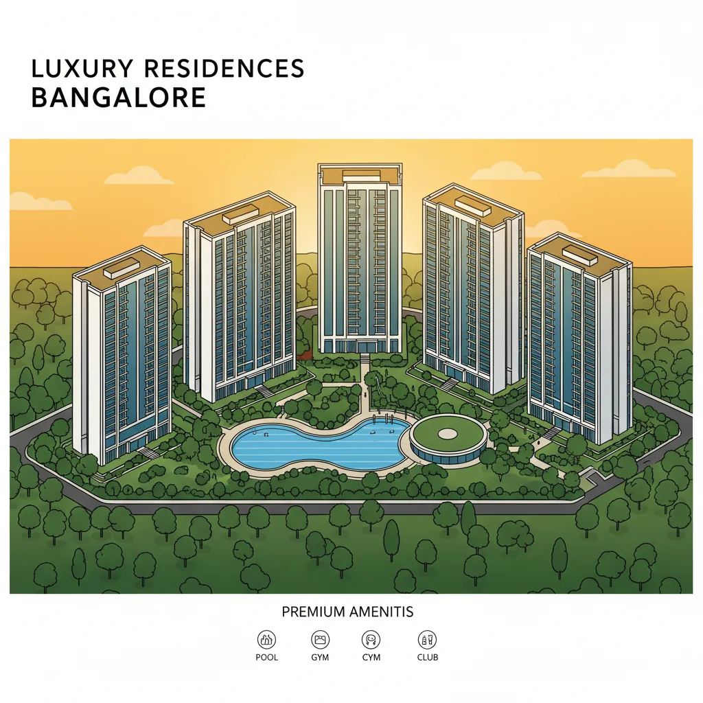 Modern luxury residential apartment complex in Bangalore with high-rise towers and premium amenities