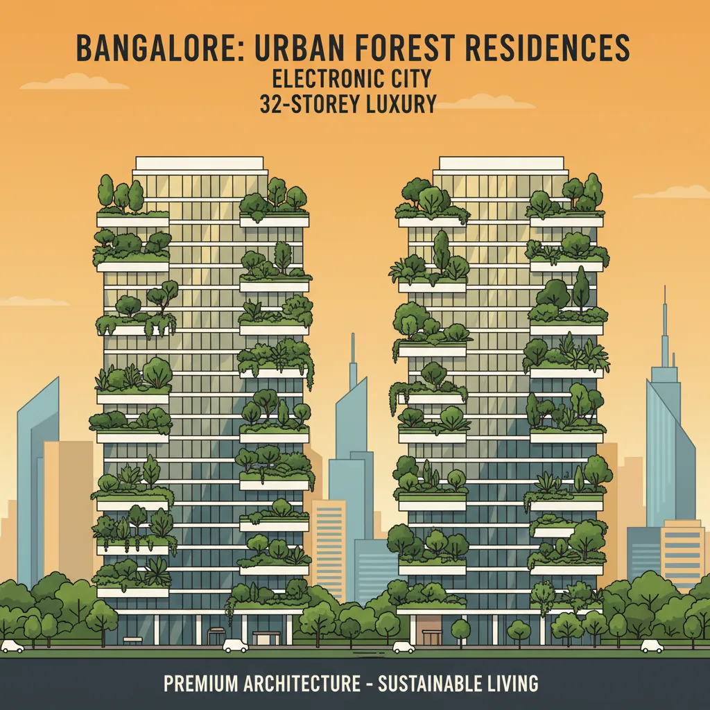 Modern luxury residential high-rise towers in Bangalore with urban forest concept