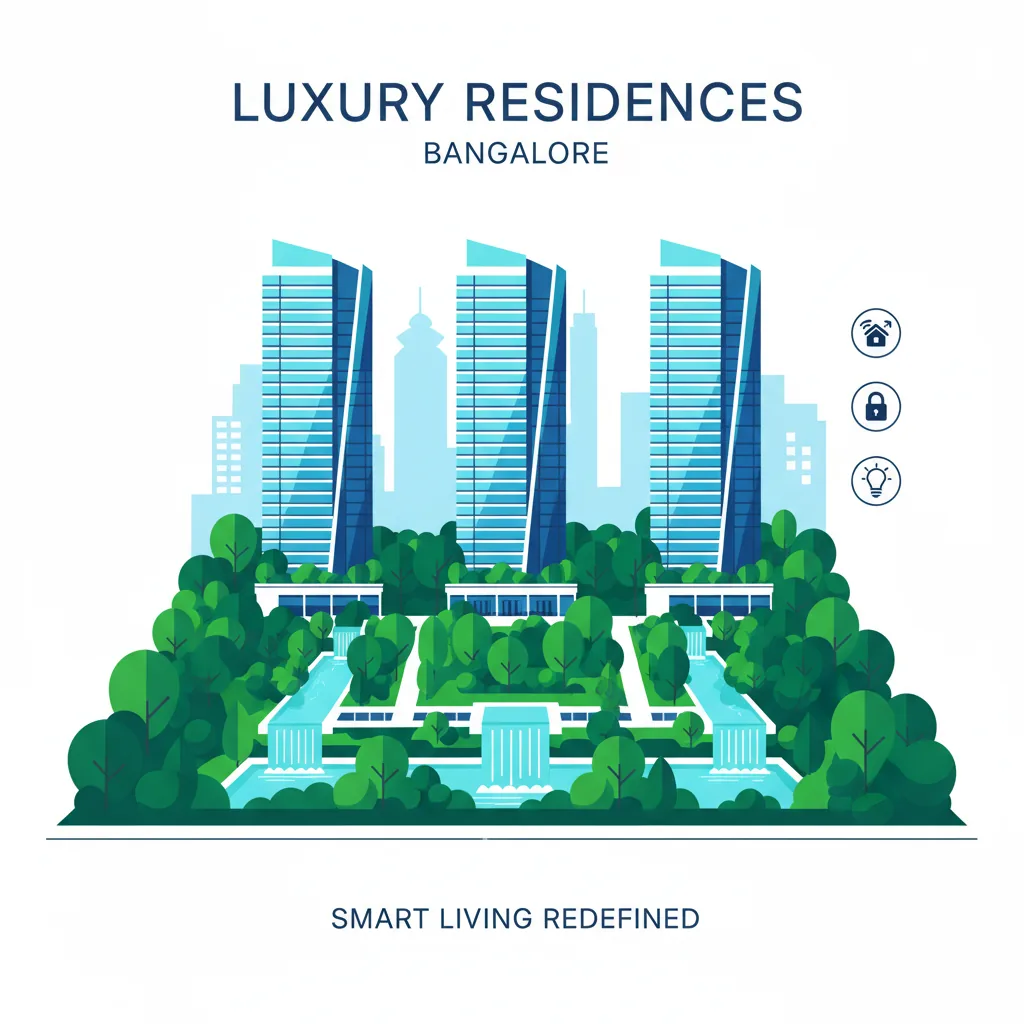 Modern luxury residential apartment complex in Bangalore with urban forest concept and smart home technology