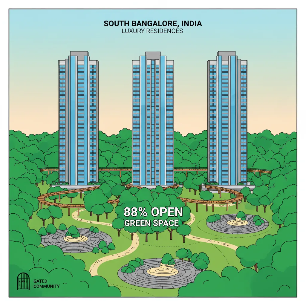 Purva Silver Sky luxury apartments in South Bangalore with three 32-story towers surrounded by forest