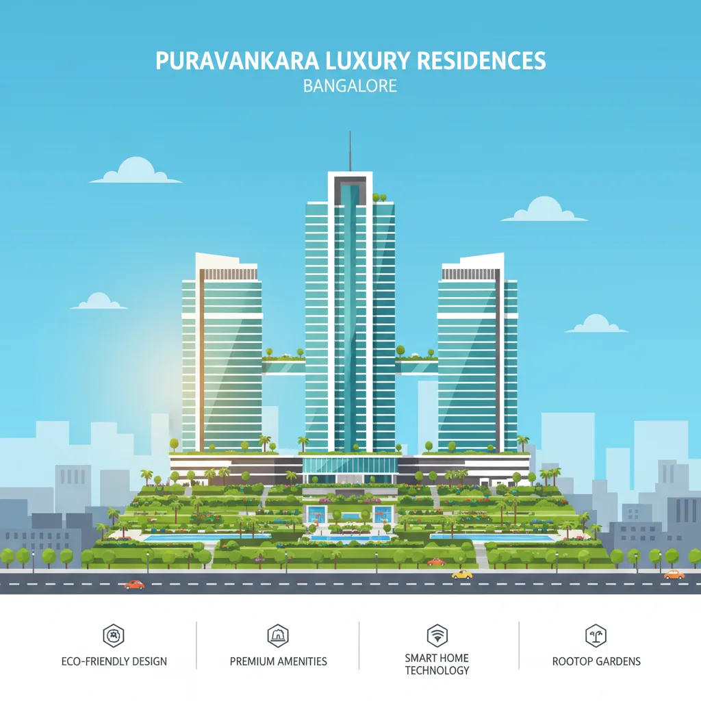 Modern luxury high-rise residential towers in Bangalore cityscape, eco-friendly green architecture