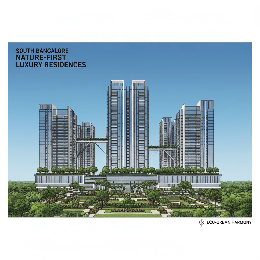 Purva Upcoming Projects in South Bangalore - Modern luxury residential towers surrounded by lush urban forest greenery and nature-first architecture