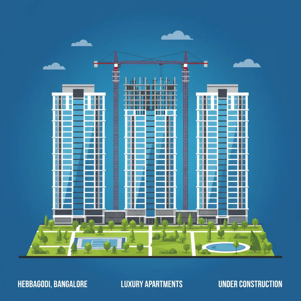 Purvankara Ongoing Projects in Hebbagodi: Luxury residential apartment towers under construction with modern glass facades and green landscaping