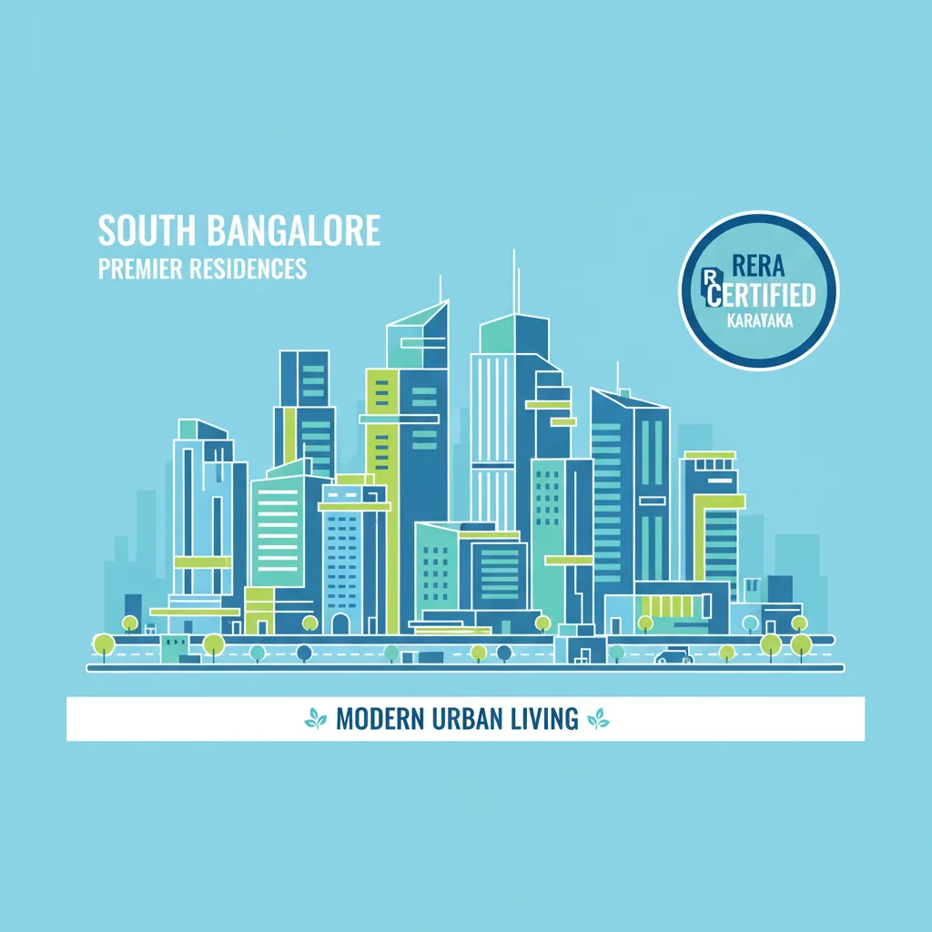 Modern residential high-rise buildings in South Bangalore with RERA certification badge overlay and urban skyline