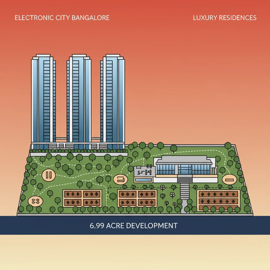 Modern luxury residential apartment towers in Electronic City Bangalore with green spaces and wellness amenities