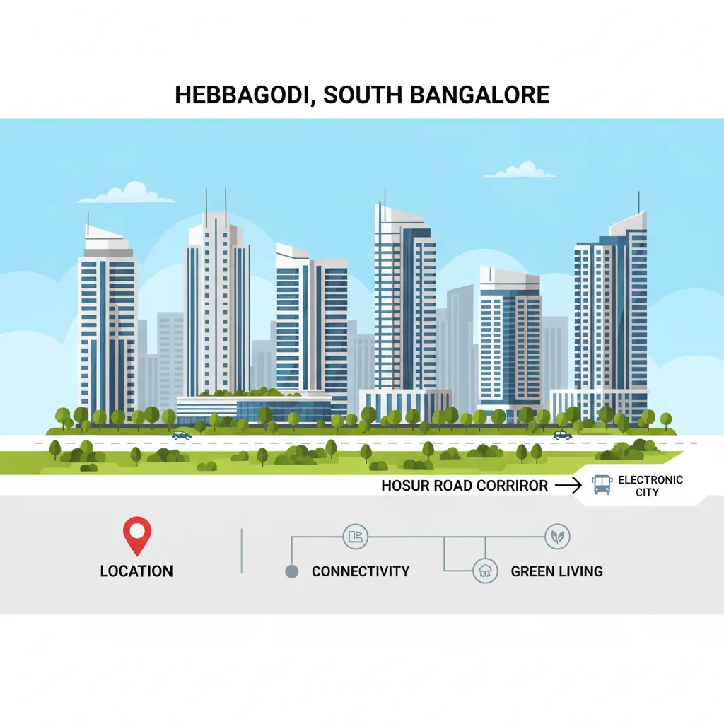 Modern luxury residential high-rise towers in Hebbagodi South Bangalore showing location on Hosur Road corridor near Electronic City