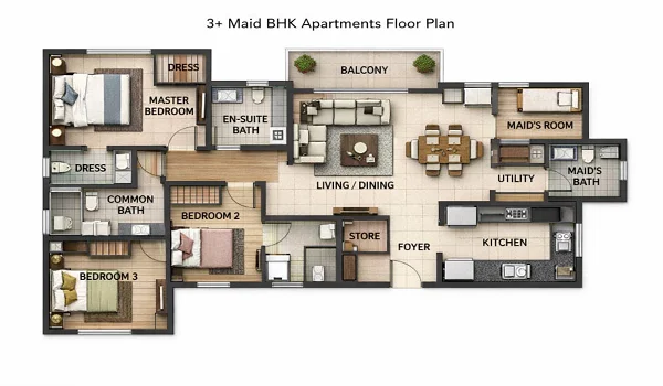3+ Maid BHK Apartments Floor Plan