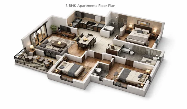 3 BHK Apartments Floor Plan