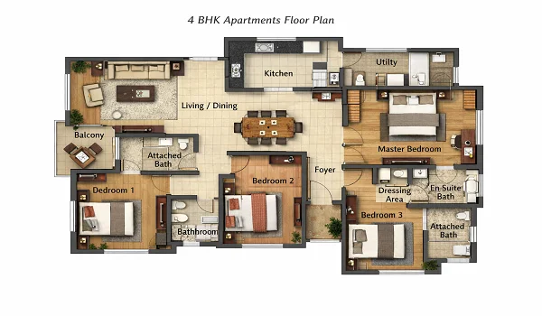 4 BHK Apartments Floor Plan