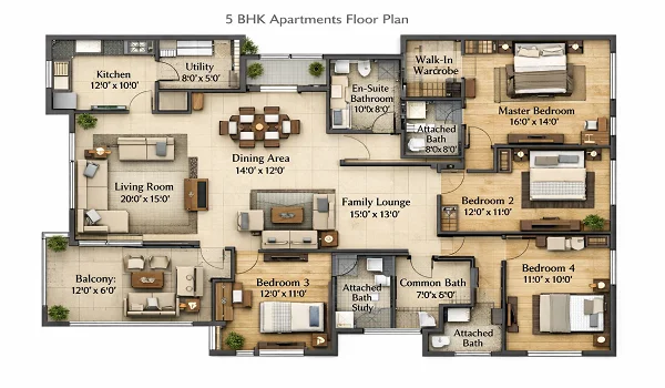 5 BHK Apartments Floor Plan